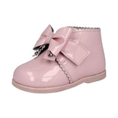 Andanines Girls Velcro Bow Boots in Pink Patent